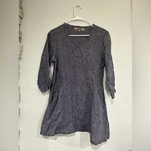 FLAX Blue Linen Tunic Top with Pockets – Life Is Choice size P (Petite)